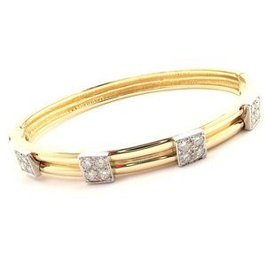 Rare! Vintage Authentic Tiffany & Co 18k Yellow Gold Diamond Bangle Bracelet